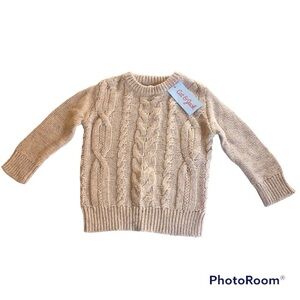 Cat & Jack Baby Cable Knit Oatmeal Heather Crewneck Sweater Size 18 M